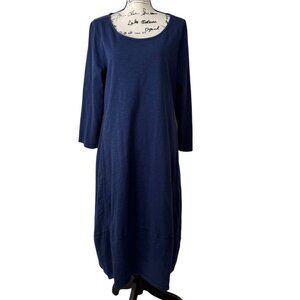 Prairie Cotton Long Sleeve Maxi Dress Navy Blue Pockets Langenlook USA Womens XL